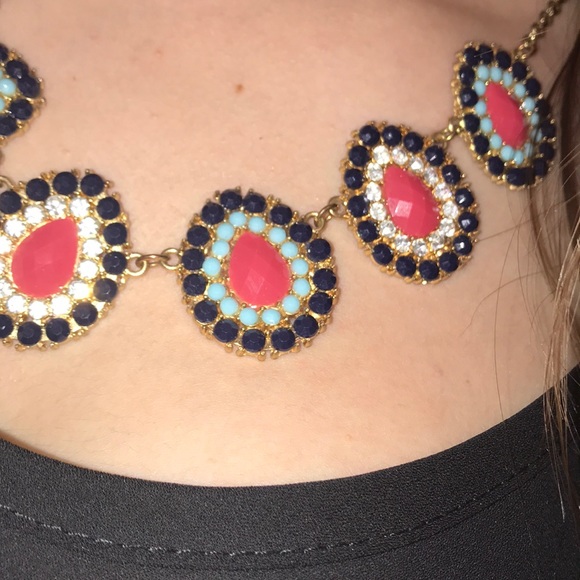 Blue and magenta tear drop statement necklace - Picture 2 of 2